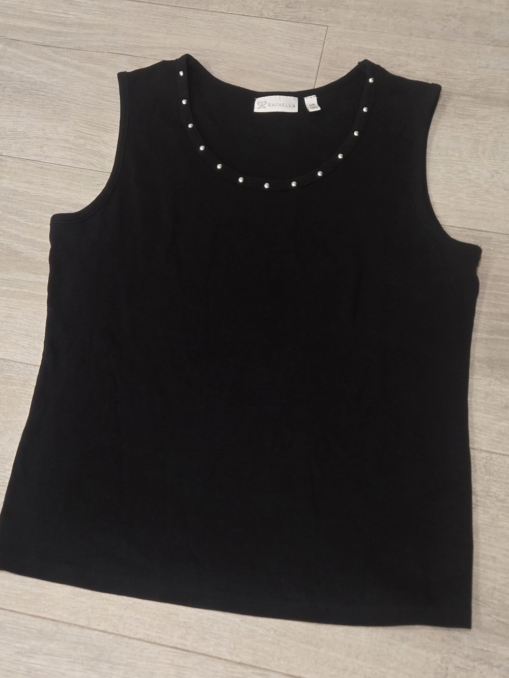 Rafaella Black Sleeveless Tank with Studded Neckline